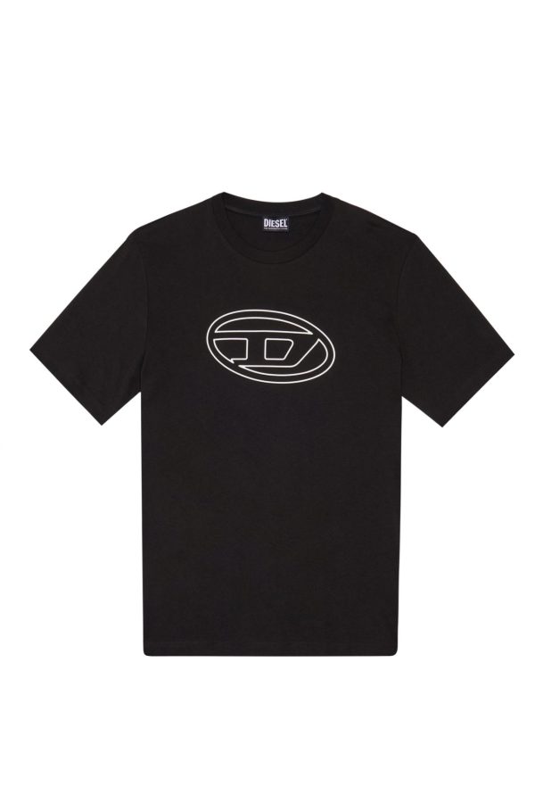 טישרט שחורה עם לוגו D אליפטי גדול