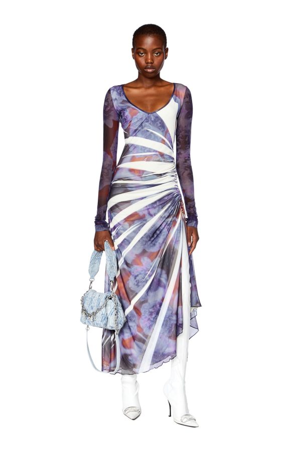 שמלת מקסי מבד רשת מודפס - סגול פרחוני