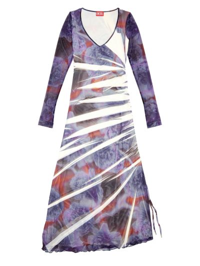 שמלת מקסי מבד רשת מודפס - סגול פרחוני