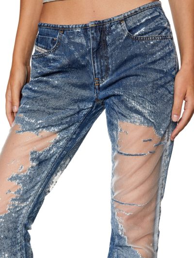 די שארק - ג׳ינס בגזרה נמוכה ומתרחבת - כחול עם בד רשת